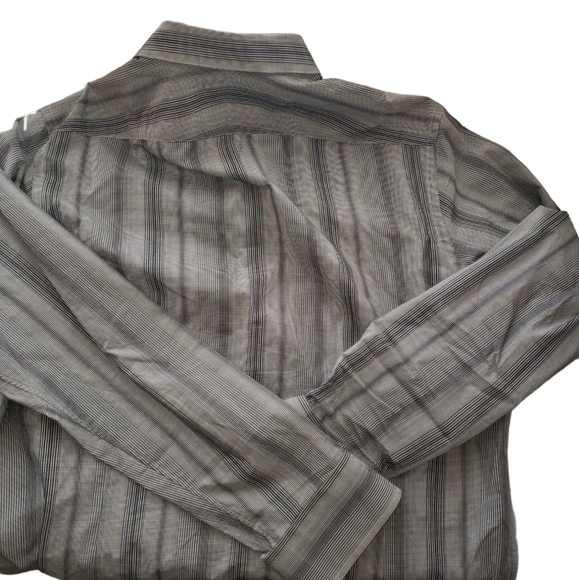 L Slim Fit Leggiuno Gray/Black Stripped Button up Neck 17.5 - Picture 2 of 5